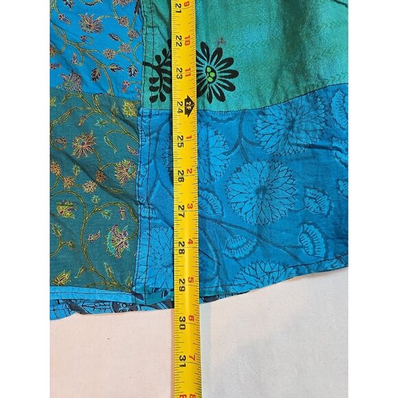 Turquoise Patchwork Unisex Boho Vintage Style Shirt button up front size L New - Picture 12 of 14